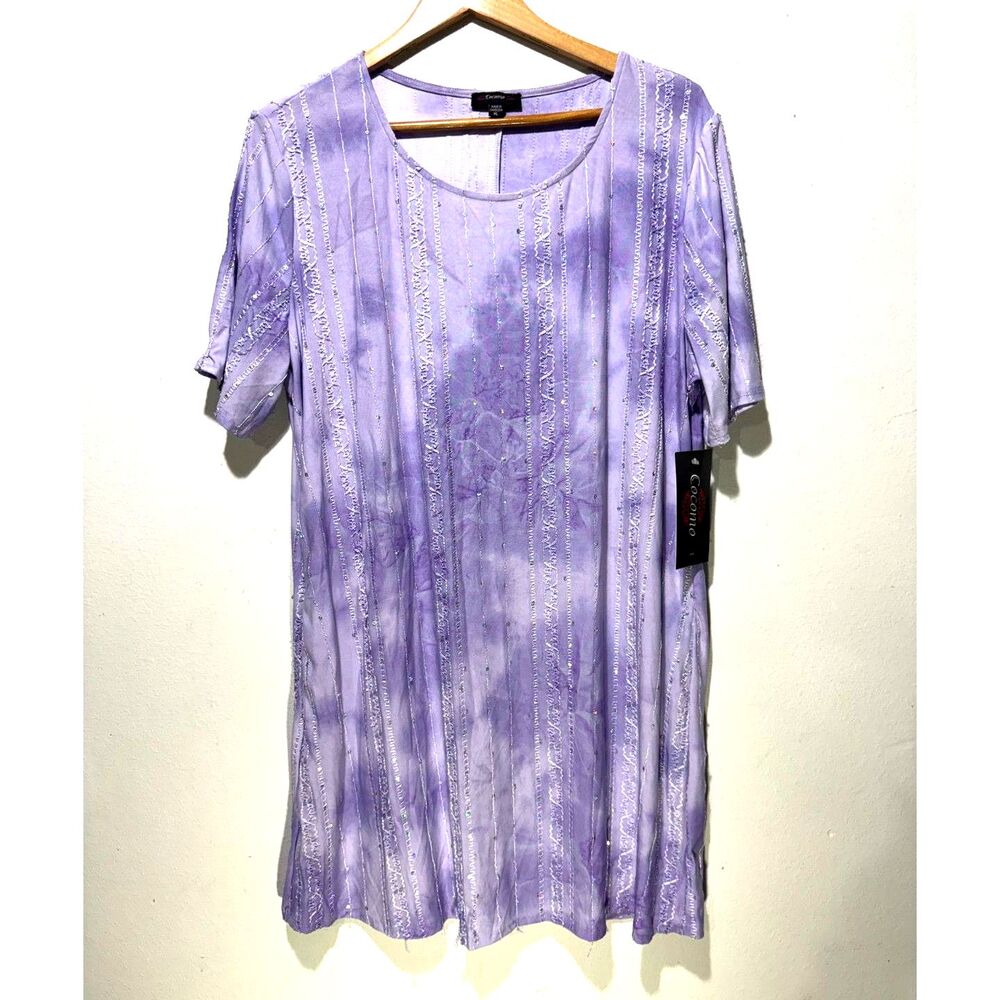 Cocomo tunic dress tie dye lavender sequins summer comfy casual women XL New